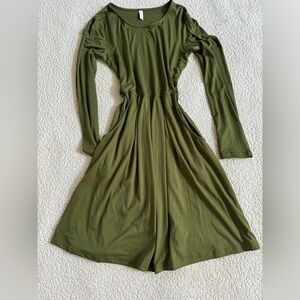 Don green dress classy modern long sleeve fall/winter midi sexy